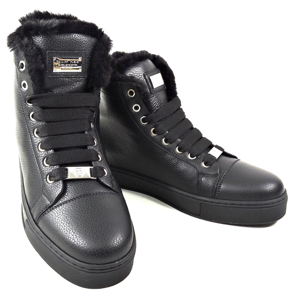 PHILIPP PLEIN 🇮🇹 MEN'S BLACK SOFT LETHER WINTER COMFORT BOOTS